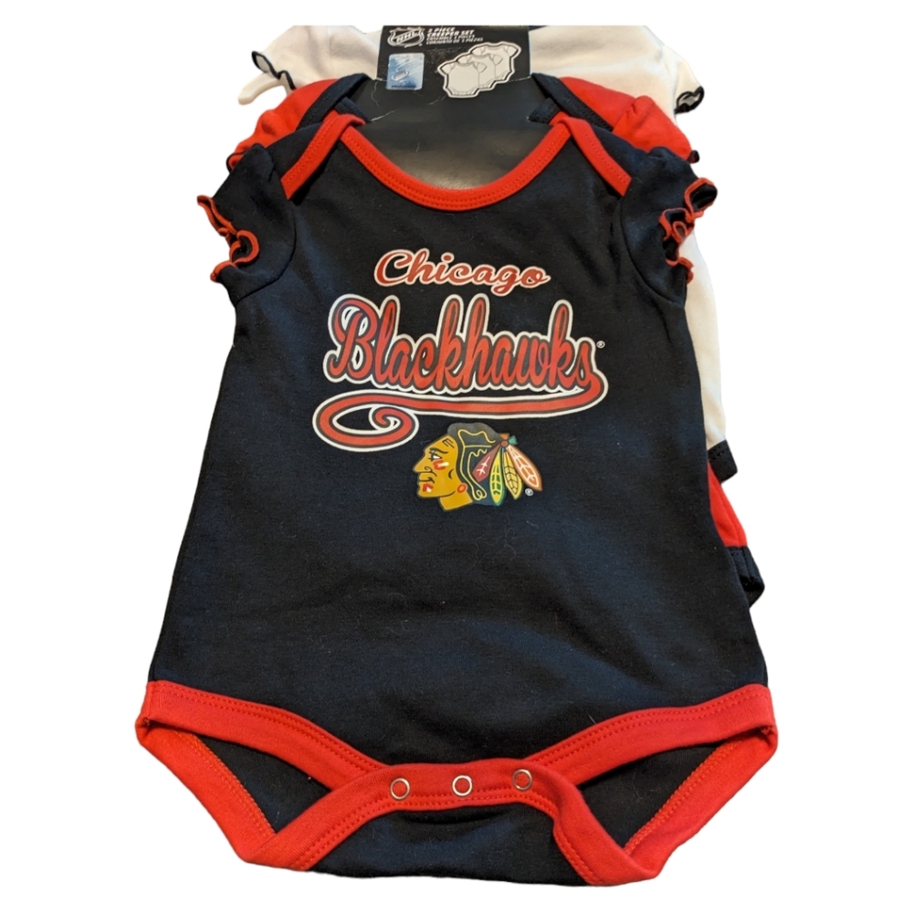 CHICAGO BLACKHAWKS NHL 3-6 Month Set of 3 Short Sleeve Bodysuits Baby NEW